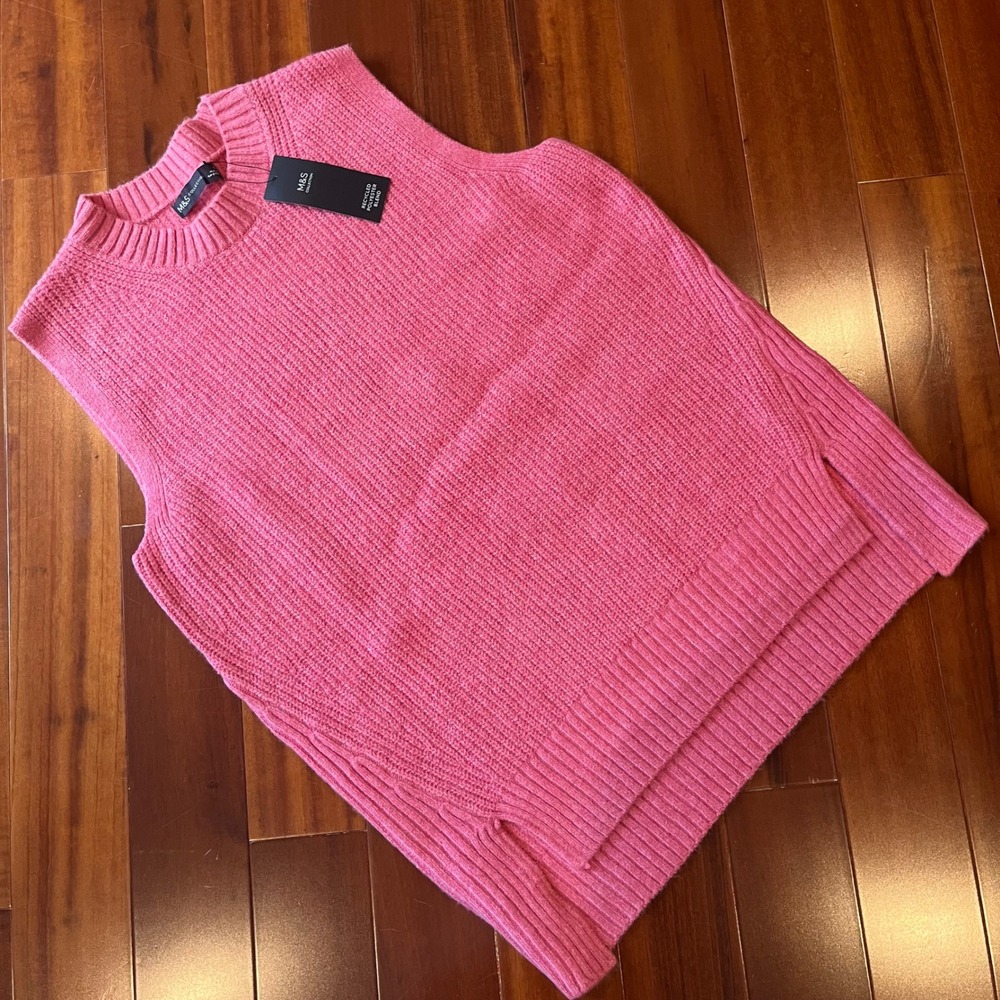 Pink‎ Sleeveless Sweater Top Knit M&S Collection Bright Rose Rib Vest New Small